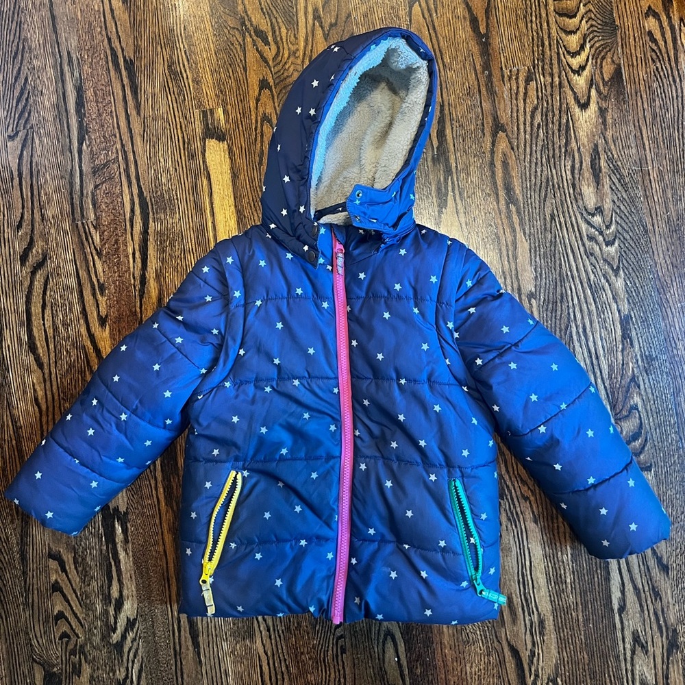 Boden girls coat - small / 6-7yr. Navy/multicolor